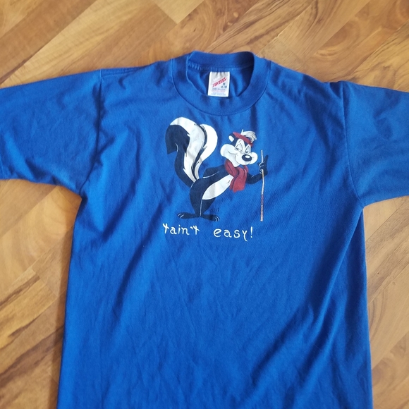 PePe Le Pew JERZEES Looney Tunes Men T Shirt Size Medium Blue Made in USA 50/50 - Picture 5 of 9